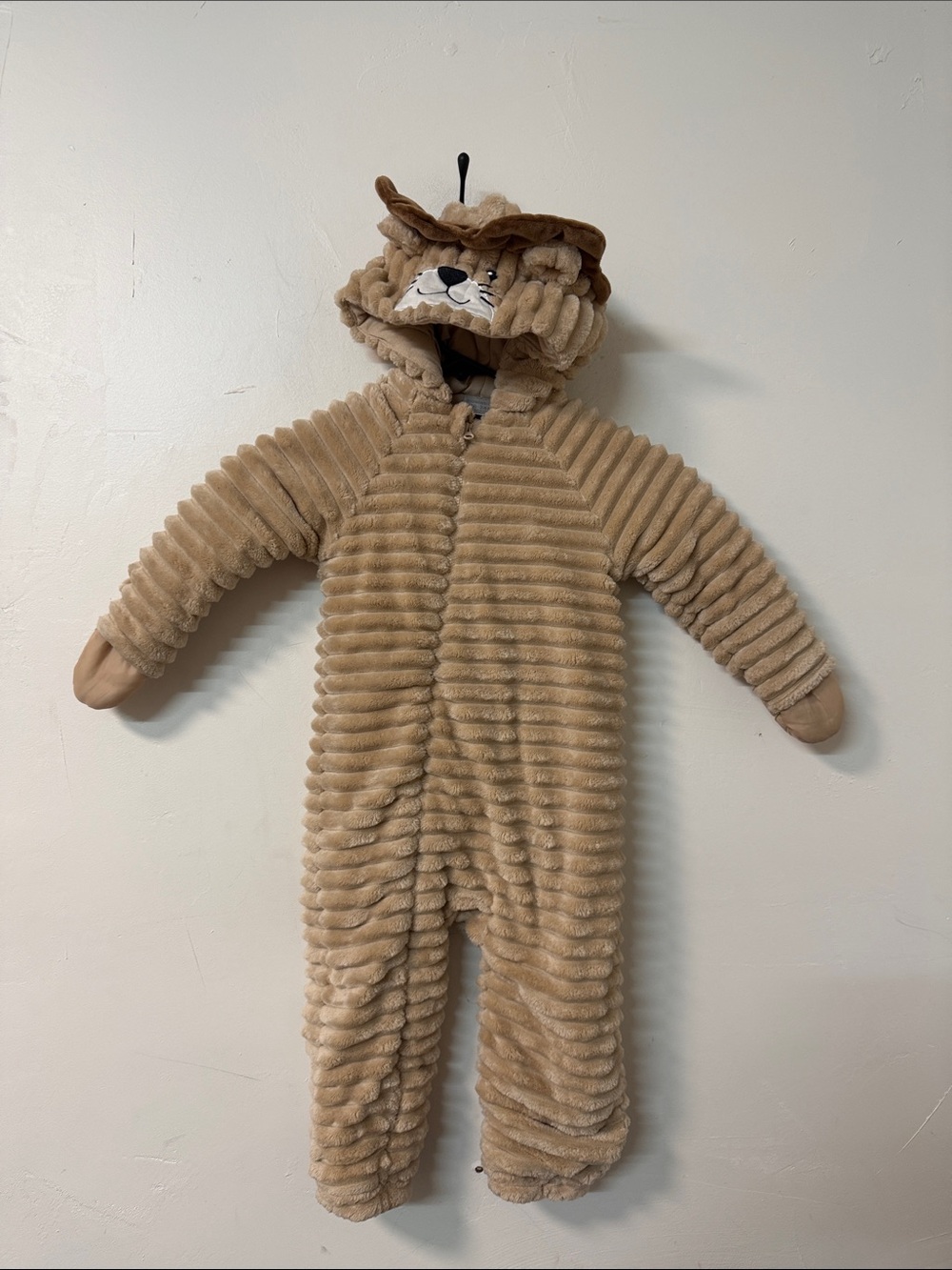Tan Plush Lion Hooded One-Piece for Kids